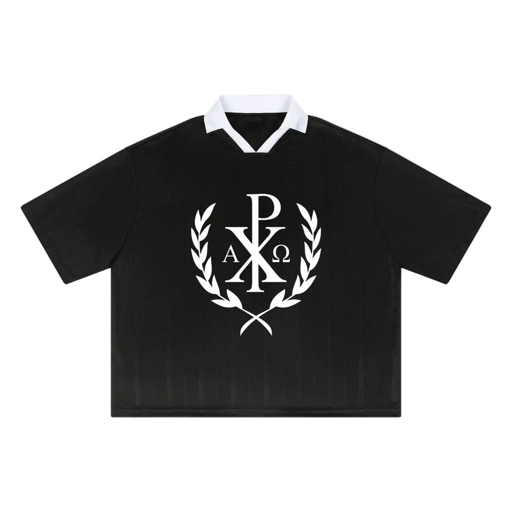 Chi Rho Striped Boxy Soccer Jersey (Black)