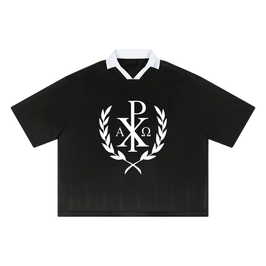 Chi Rho Striped Boxy Soccer Jersey (Black)